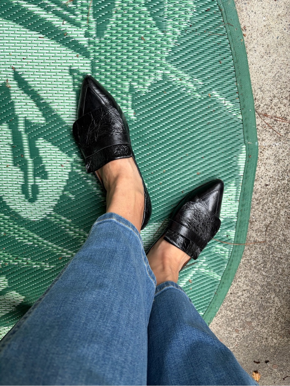 Black Pointed-Toe crinkle patent leather Slip-On Loafers for Women